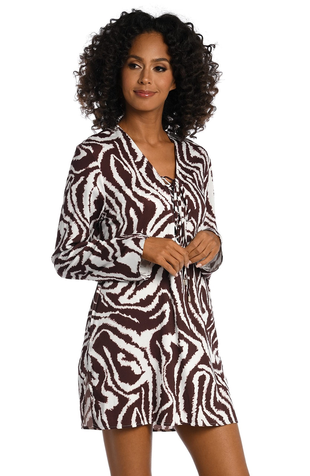 La Blanca Women's Lace Up Tunic Swimsuit Cover Up, Java//Fierce Lines, 1x
